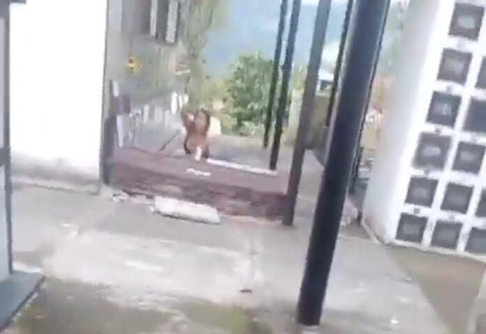 La mujer profanando la tumba en el cementerio El Sagrado Corazón de Landázuri, Santander