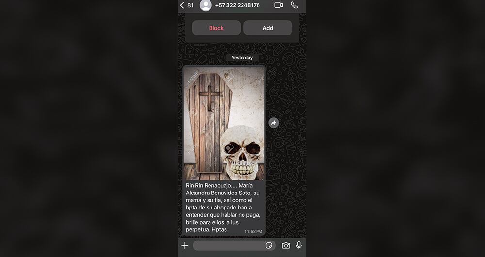 Amenazas en contra de María Alejandra Benavides. 