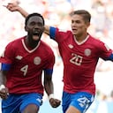 Costa Rica's Keysher Fuller celebrates after scoring his side's opening goal during the World Cup, group E soccer match between Japan and Costa Rica, at the Ahmad Bin Ali Stadium in Al Rayyan , Qatar, Sunday, Nov. 27, 2022. (AP Photo/Francisco Seco)