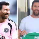 Messi posó con la camiseta del UE Cornellà (der.) equipo del que es nuevo dueño.