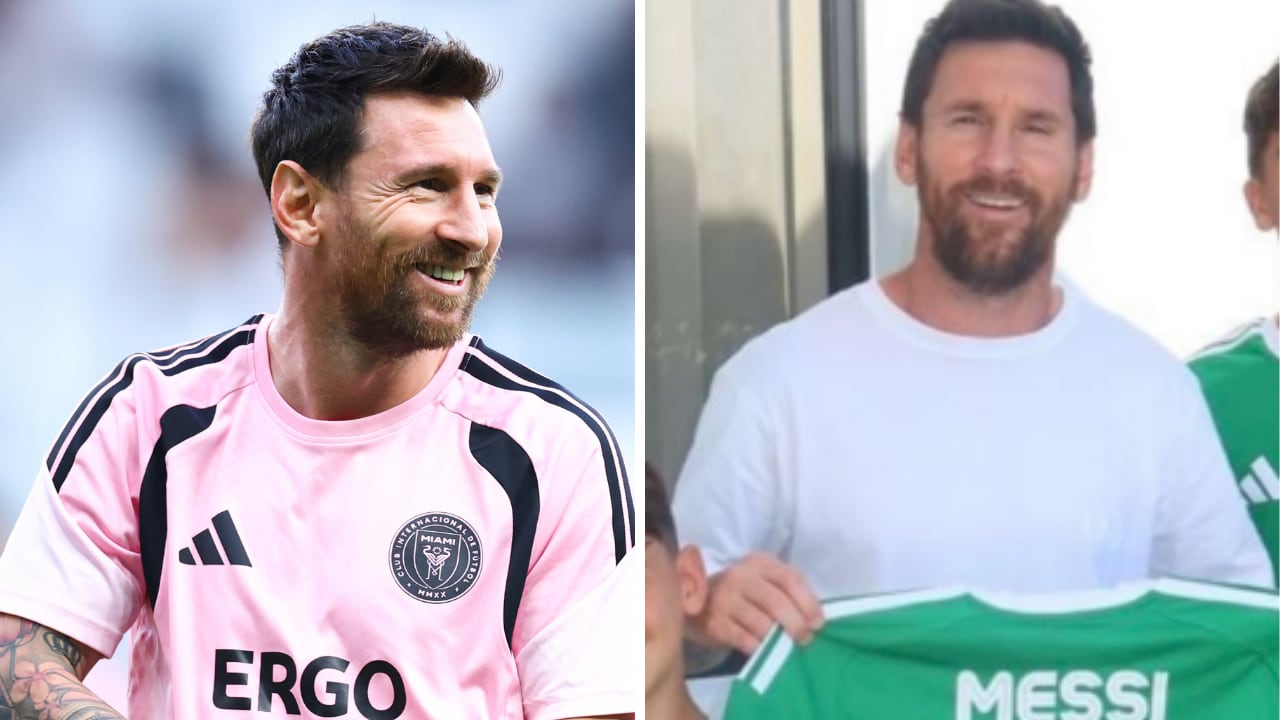 Messi posó con la camiseta del UE Cornellà (der.) equipo del que es nuevo dueño.