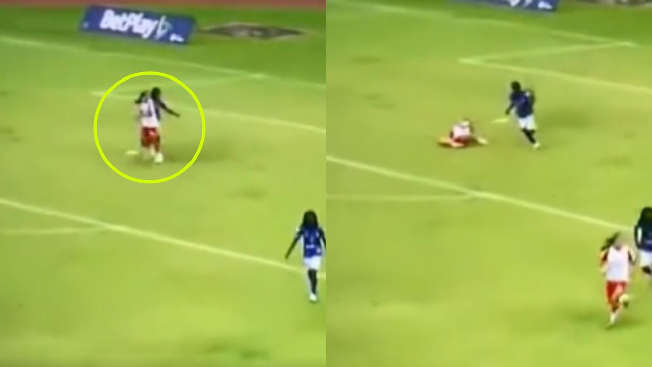 La jugadora de Orsomarso le dio un fuerte puño a su rival de Independiente Santa Fe. Foto: Captura Dimayor.