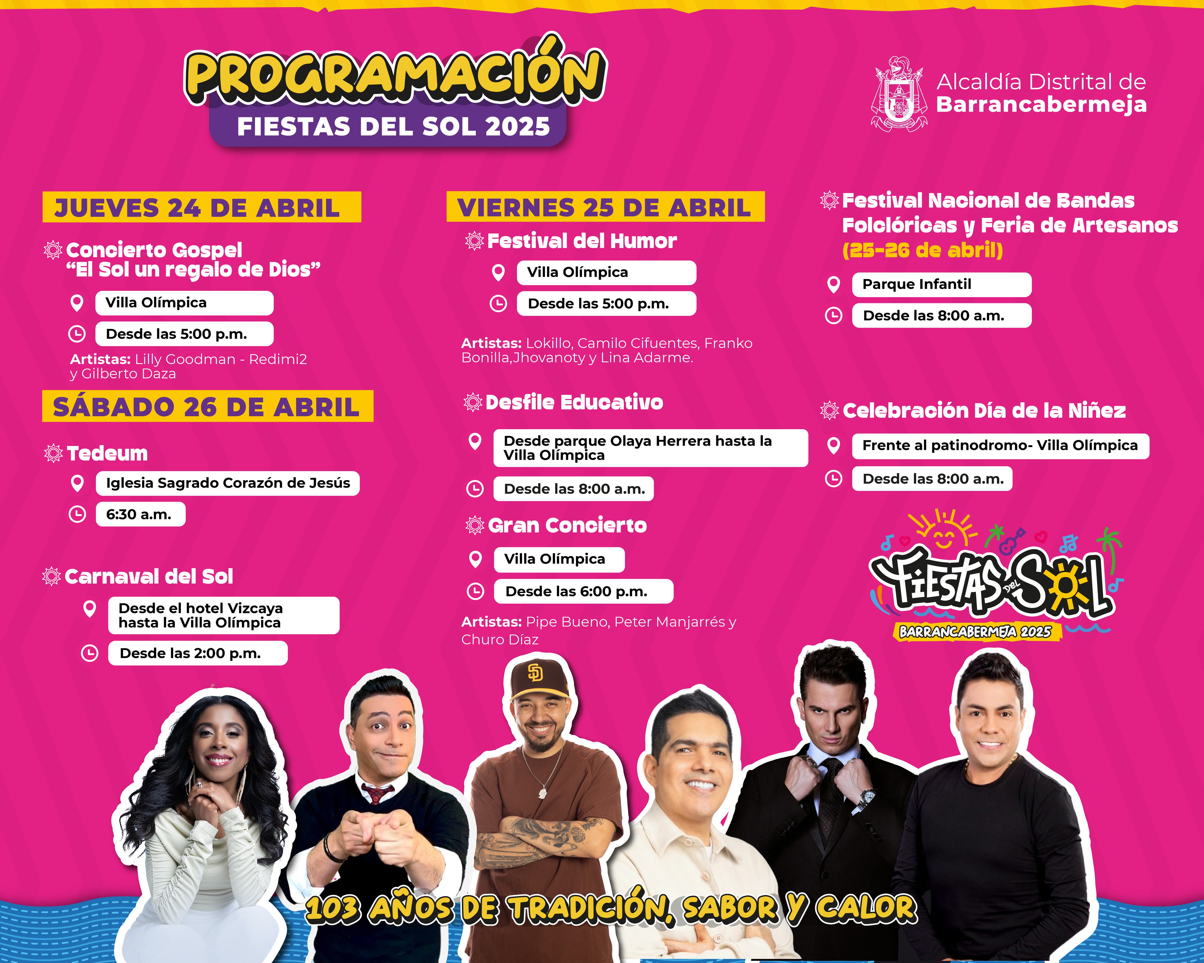 Programación de Las Fiestas del Sol en Barrancabermeja 2025.