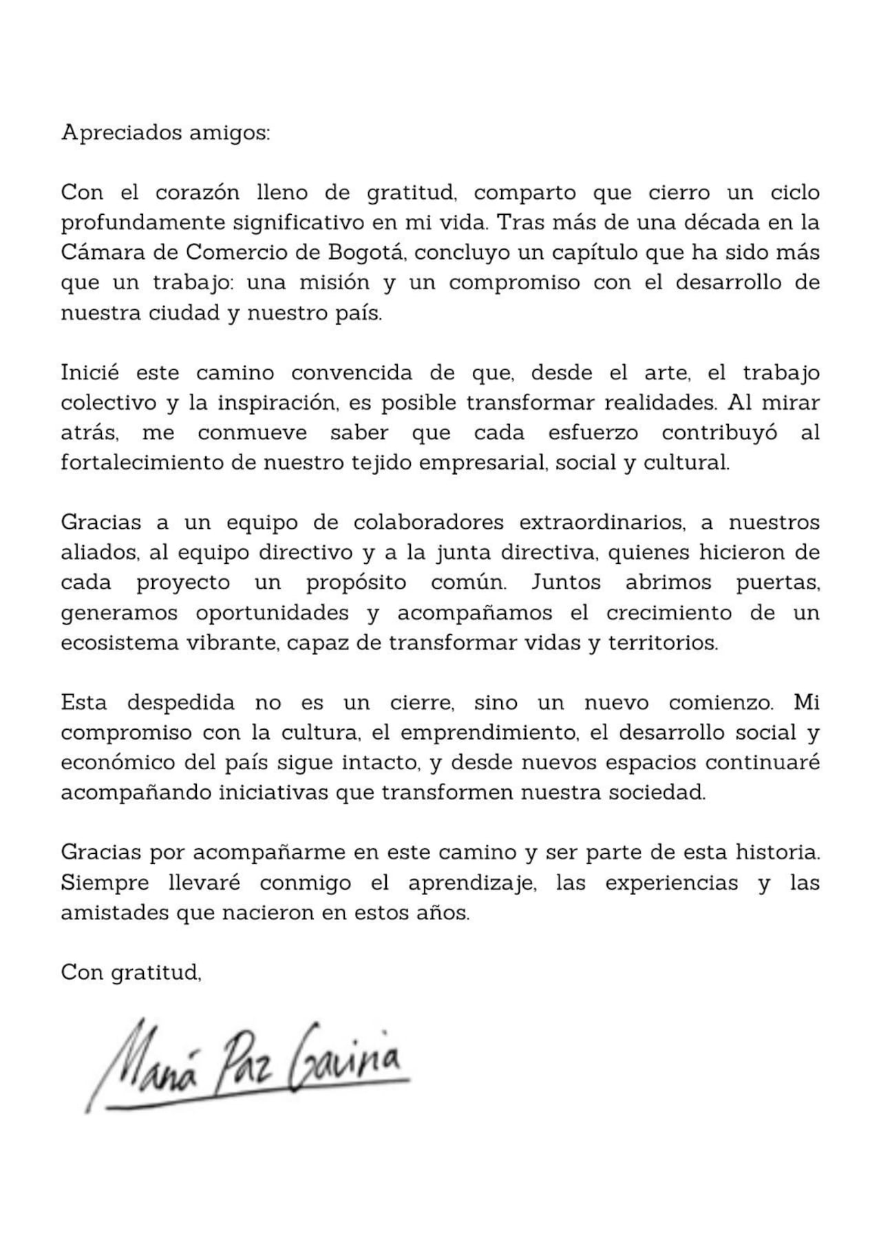 Carta María Paz Gaviria