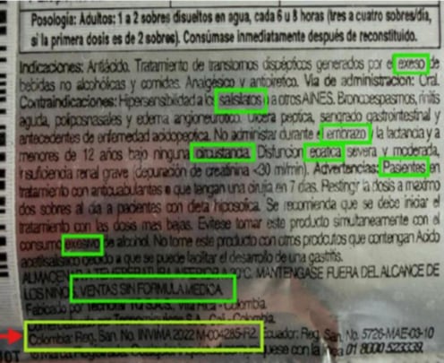 Elementos identificados en la falsificación.
