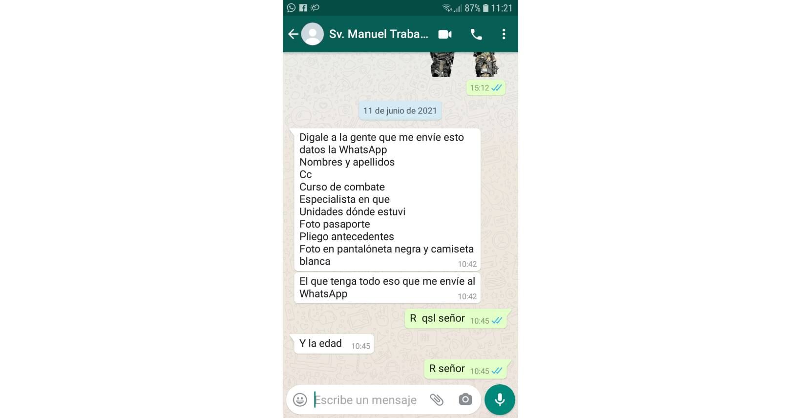Los chats revelan los requisitos que pedían antes de viajar.