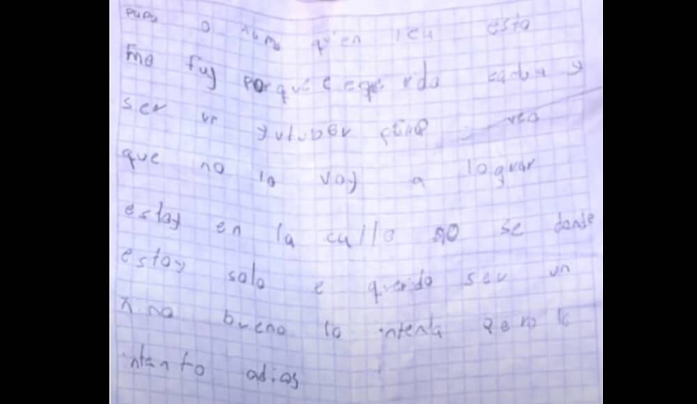 Carta que dejó niño en Bogotá