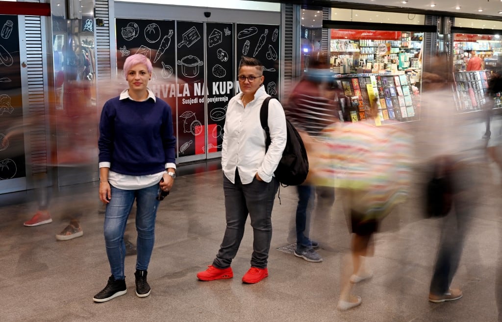 Lovers and former nuns Marita Radovanovic (R) and Fanika Feric, called "Fani" pose for a photograph on October 09, 2020, in Zagreb. - Marita was a young nun on a Croatian island when she first met Fani, a fellow sister who would become her great love. "I simply followed my heart," the 36-year-old says of their story -- the subject of a new, bold documentary in the staunchly Catholic country, where LGBTQ rights are restricted. Titled 'Nun of Your Business', the film premiered at the ZagrebDox international film festival over the weekend, scooping up an audience award. (Photo by DENIS LOVROVIC / AFP)