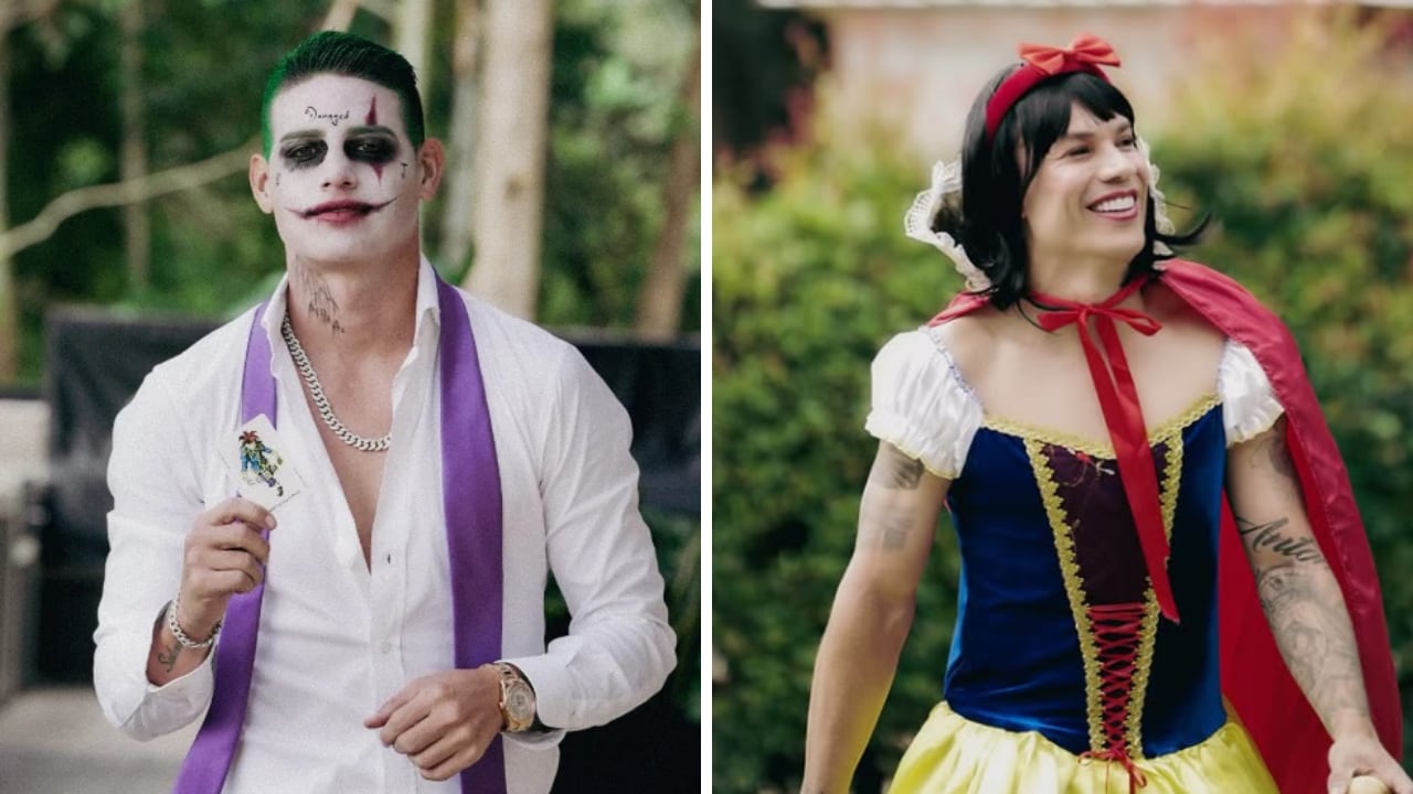 James Rodríguez como Joker, o Guasón (izq.) y Matheus Uribe como Blanca Nieves (der.).