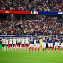 ARLINGTON, TEXAS - JULY 14: Players take a moment of silence to mark the 10th year anniversary of the July 14 terrorist attack in Nice before the FIFA World Cup 2026 Semi Final match between France and Spain at Dallas Stadium on July 14, 2026 in Arlington, Texas. (Photo by Hannah Peters - FIFA/FIFA via Getty Images)