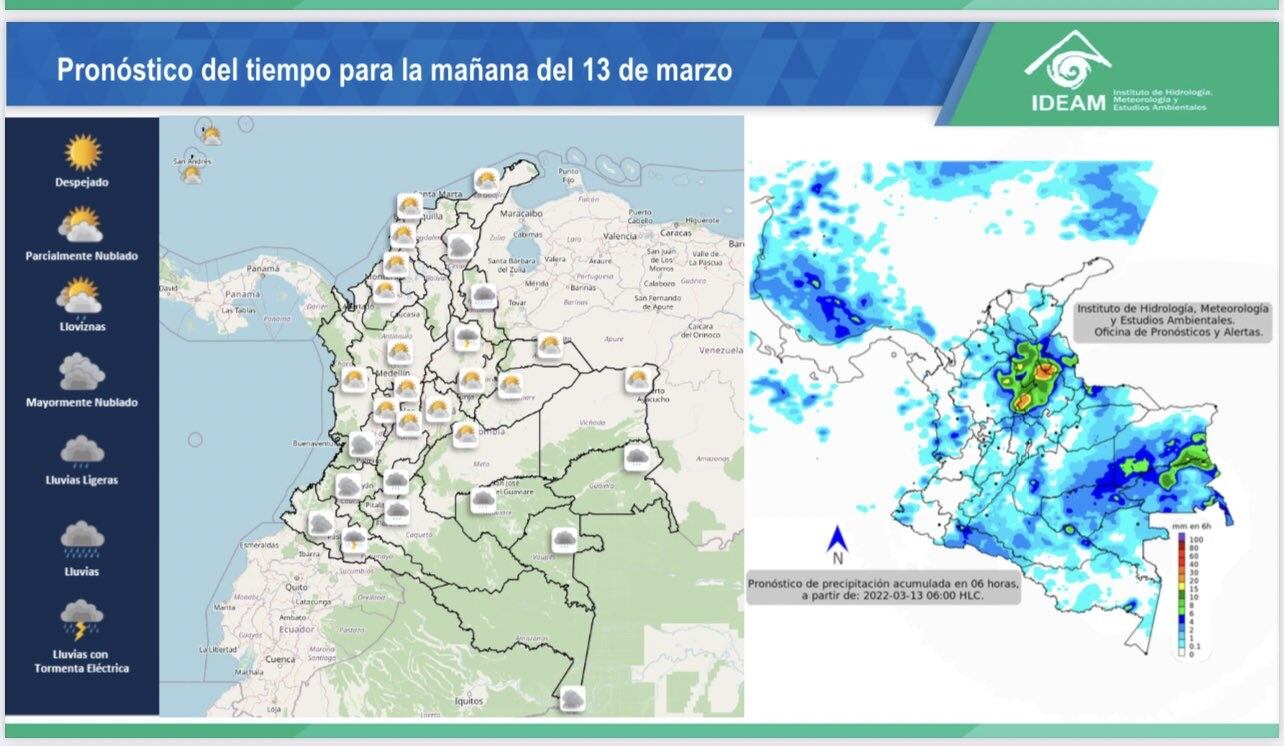 De acuerdo con el Ideam, en la mañana predominará tiempo seco y soleado en gran parte del territorio nacional. Foto; Twitter @IDEAMColombia