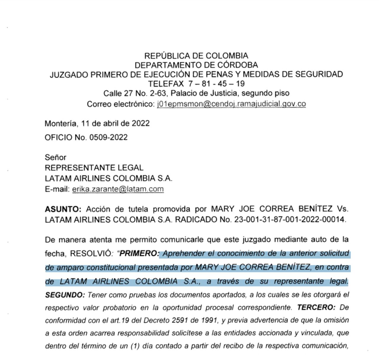 Un juzgado de Montería recibió y admitió una tutela presentada por Mary Joe Correa, una joven que padece atrofia muscular.