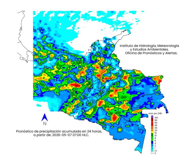 Clima para el jueves 7 de mayo del Ideam.