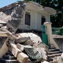 The residence of the Catholic bishop is damaged after an earthquake in Les Cayes, Haiti, Saturday, Aug. 14, 2021. (AP Photo/Delot Jean)