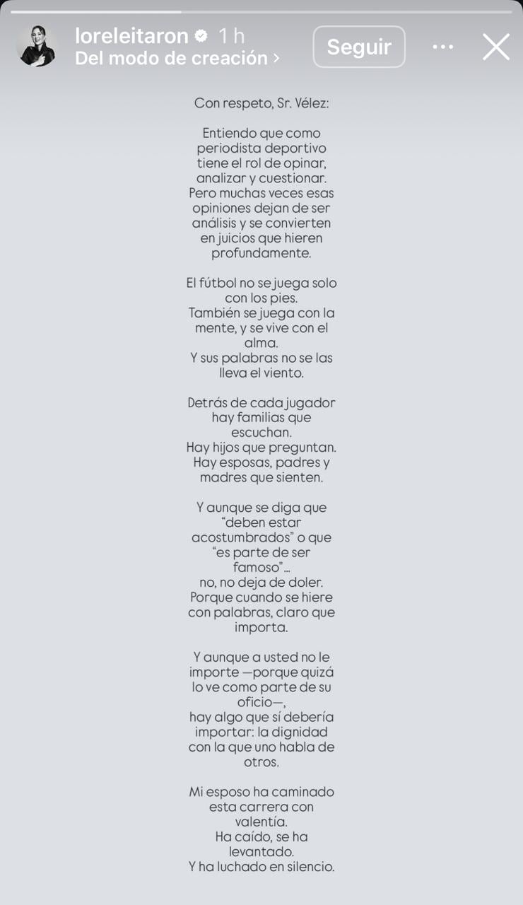 Palabras de Lorelei Tarón sobre Carlos Antonio Vélez.