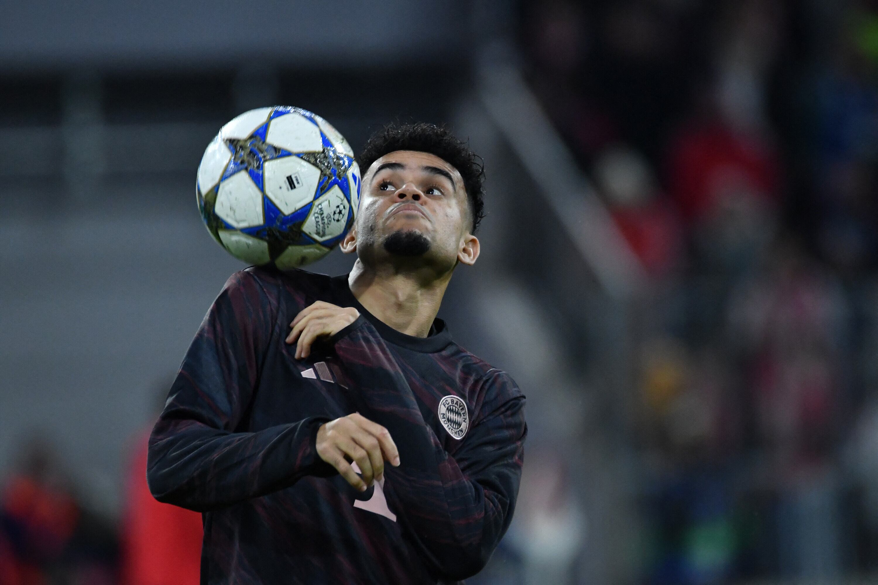 22.10.2025, Allianz Arena, Munich, Champions League, FC Bayern Munich vs FC Brugge, pictured: Luis Diaz (Munich) (Photo by Midori Ikenouchi / Midori Ikenouchi/Hasan Bratic / dpa Picture-Alliance via AFP)