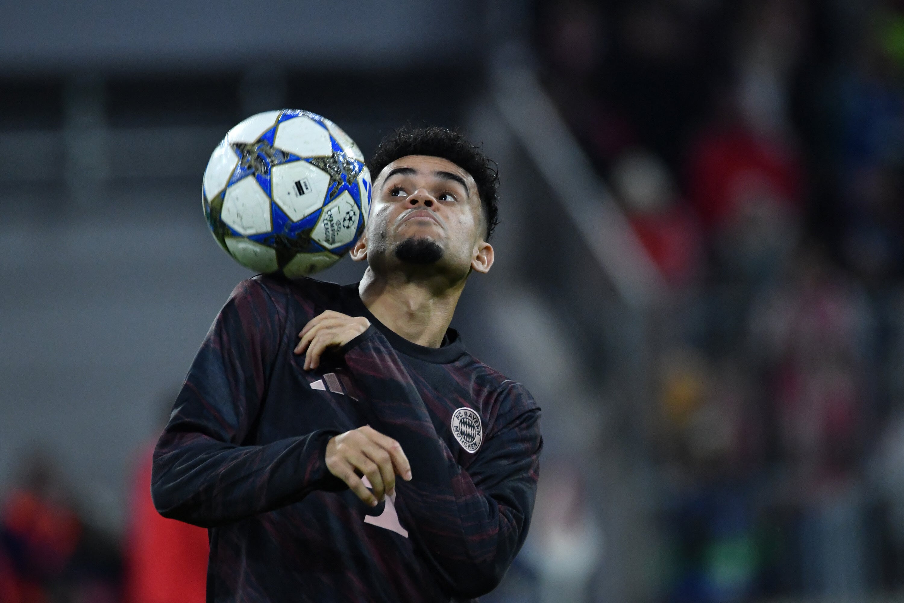 22.10.2025, Allianz Arena, Munich, Champions League, FC Bayern Munich vs FC Brugge, pictured: Luis Diaz (Munich) (Photo by Midori Ikenouchi / Midori Ikenouchi/Hasan Bratic / dpa Picture-Alliance via AFP)