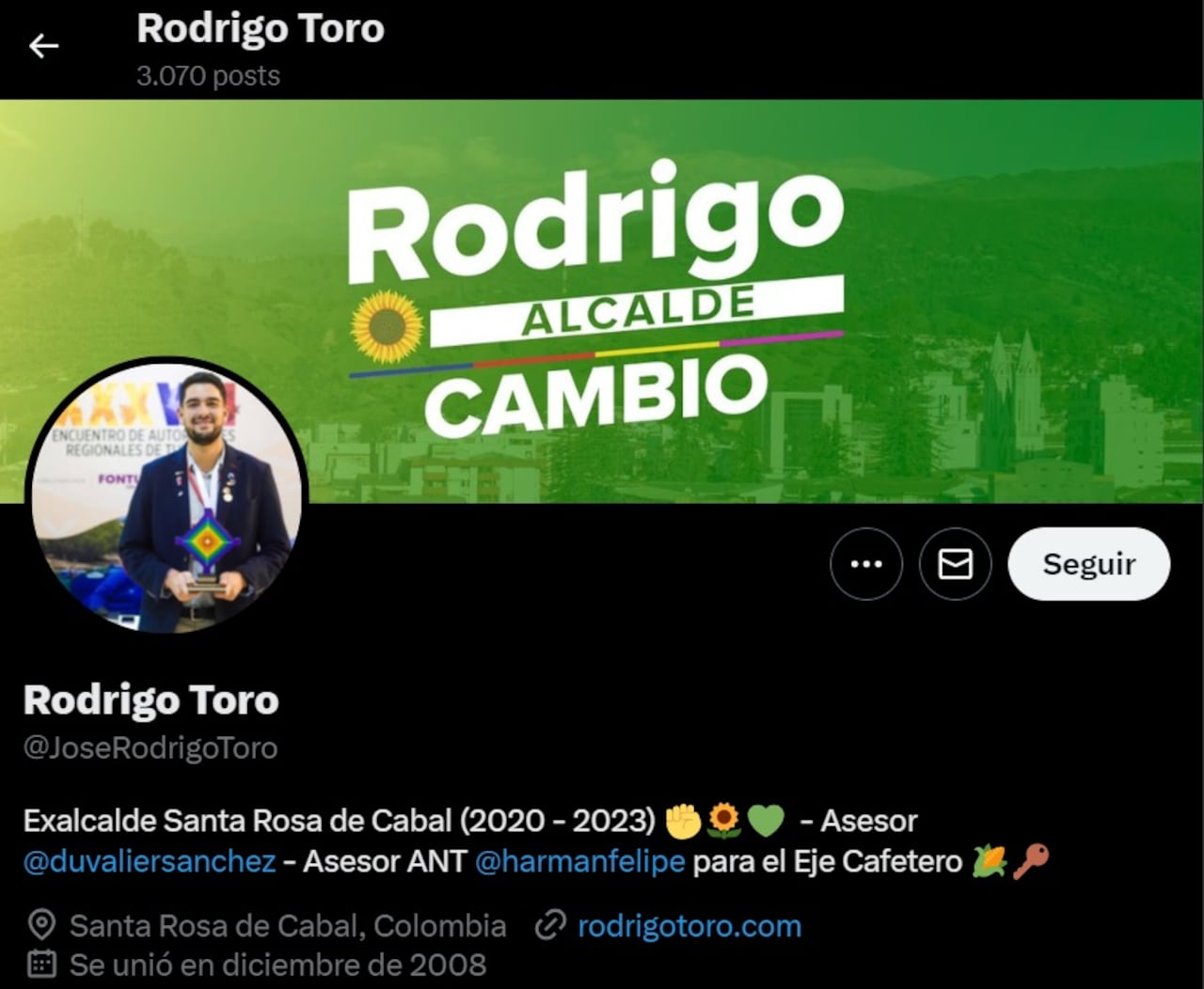 Exalcalde de Santa Rosa de Cabal, Rodrigo Toro, es asesor de la ANT.