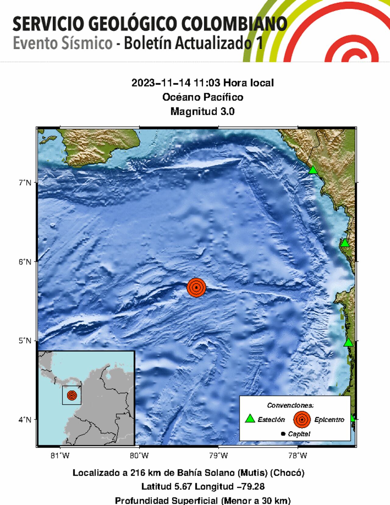 Reporte sismo Océano Pacífico.