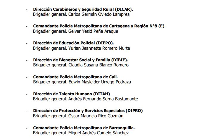 Otro cambios dentro de la Policía.