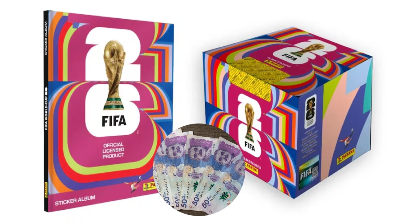 Álbum Panini y dinero colombiano.