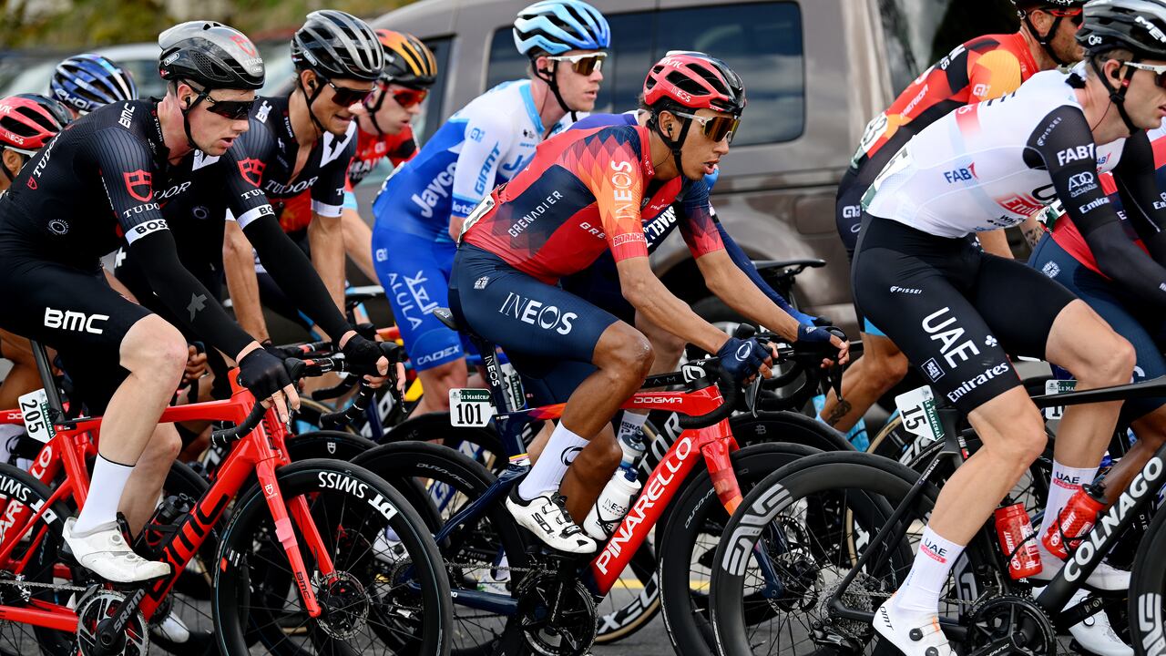 LA CHAUX-DE-FONDS, SWITZERLAND - APRIL 27: (L-R) Joel Suter of Switzerland and Tudor Pro Cycling Team and Egan Bernal of Colombia and Team INEOS Grenadiers compete during the 76th Tour De Romandie 2023, Stage 2 a 162.7km stage from Morteau to La Chaux-de-Fonds / #UCIWT / on April 27, 2023 in La Chaux-de-Fonds, Switzerland. (Photo by Dario Belingheri/Getty Images)
