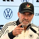dpatop - 17 September 2026, Hesse, Frankfurt am Main: Soccer, national team, press conference on the roster for the first Nations League matches; national team coach Jürgen Klopp is sitting on the podium. Photo: Boris Roessler/dpa (Photo by Boris Roessler/picture alliance via Getty Images)