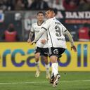 Colo-Colo's midfielder Vicente Pizarro celebrates scoring his team's first goal during the Copa Libertadores round of 16 first leg football match between Chile's Colo Colo and Colombia's Junior at the Monumental stadium in Santiago, on August 13, 2024. (Photo by Rodrigo ARANGUA / AFP)