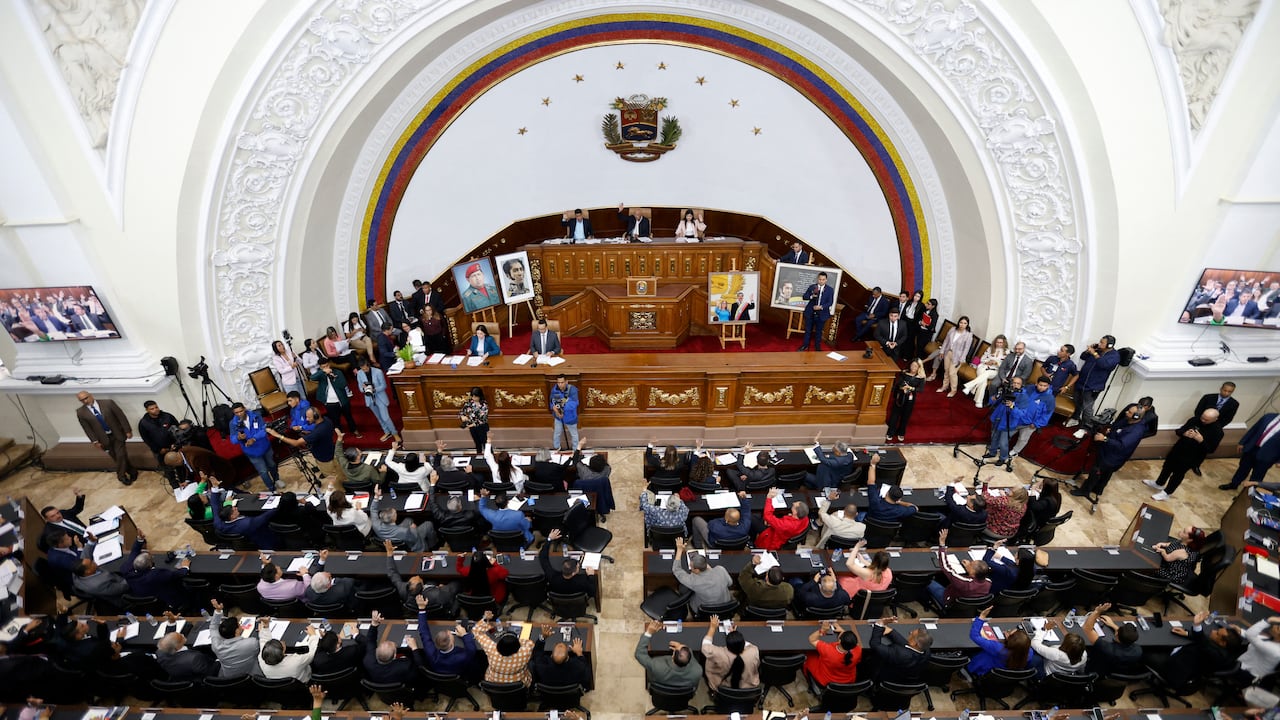 Vista general de la Asamblea Nacional durante el debate sobre el proyecto de ley de amnistía propuesto por la presidenta interina de Venezuela, Delcy Rodríguez, en Caracas, el 12 de febrero de 2026.