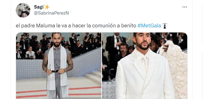 meme de Maluma y Bad Bunny, por sus atuendos outfit pinta ropa en los Met Galda 2023