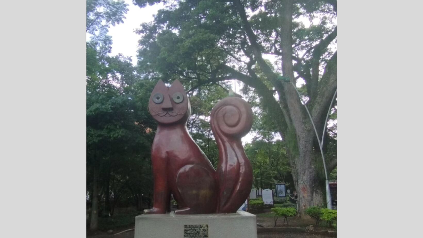 El Gato del Río en Cali.  Una de las esculturas más visitadas del país