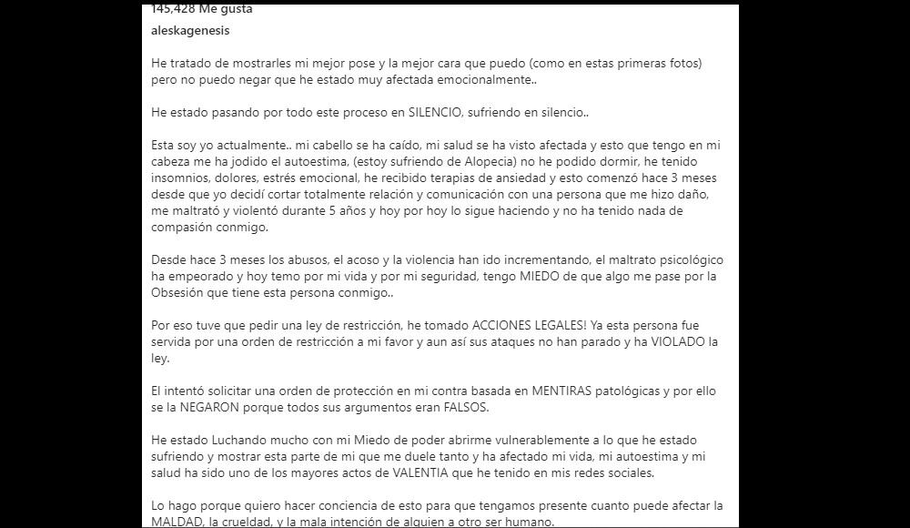 Las palabras que compartió Aleska Génesis para hablar de su problema de alopecia.