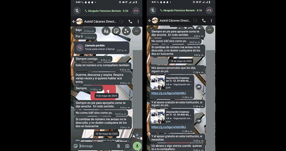 Las conversaciones de Astrid Cáceres con las víctimas quedaron cómo prueba de los supuestos ofrecimientos “personales” de la funcionaria.