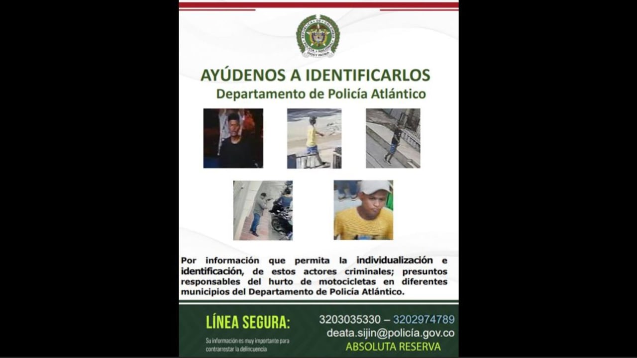 Cartel de los más buscados por hurtar motos en Atlántico.