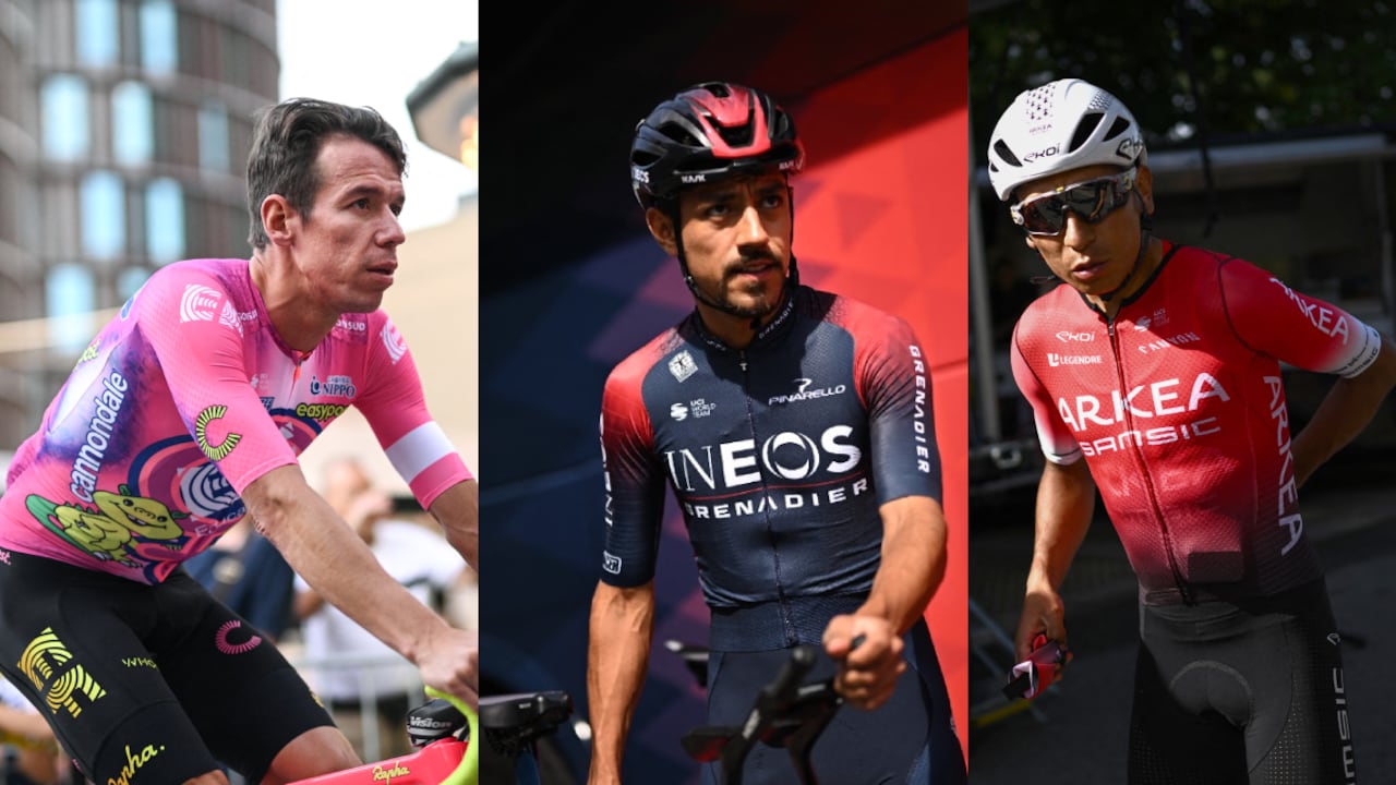 Rigoberto Urán, Daniel Felipe Martínez y Nairo Quintana. Foto: AFP
