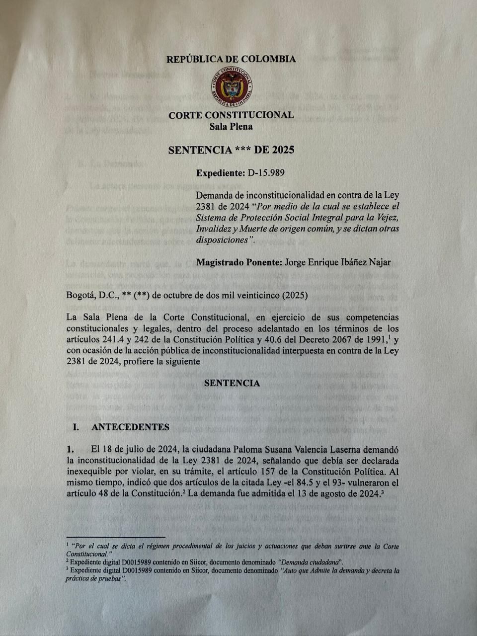 Esta es la ponencia de la reforma pensional.