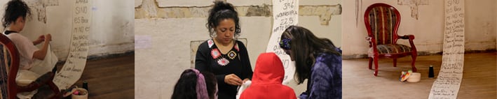 Bordando Feminicidios de Amalgama Lunar, Tunja. Cortesía de la Cinemateca de Bogotá