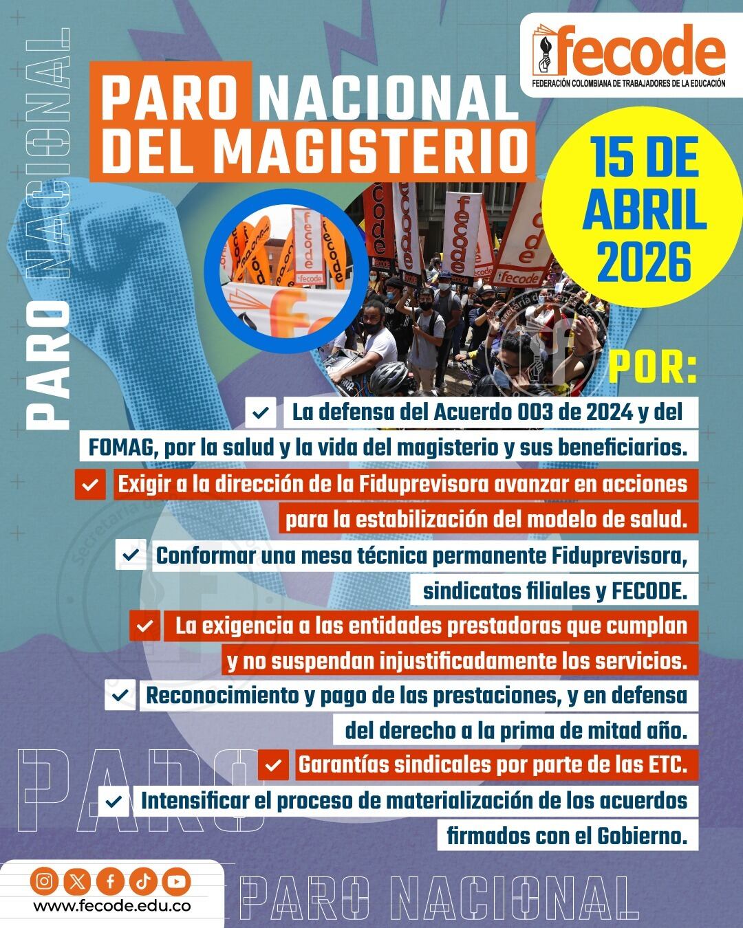 Las razones por las que Fecode sale a protestar.