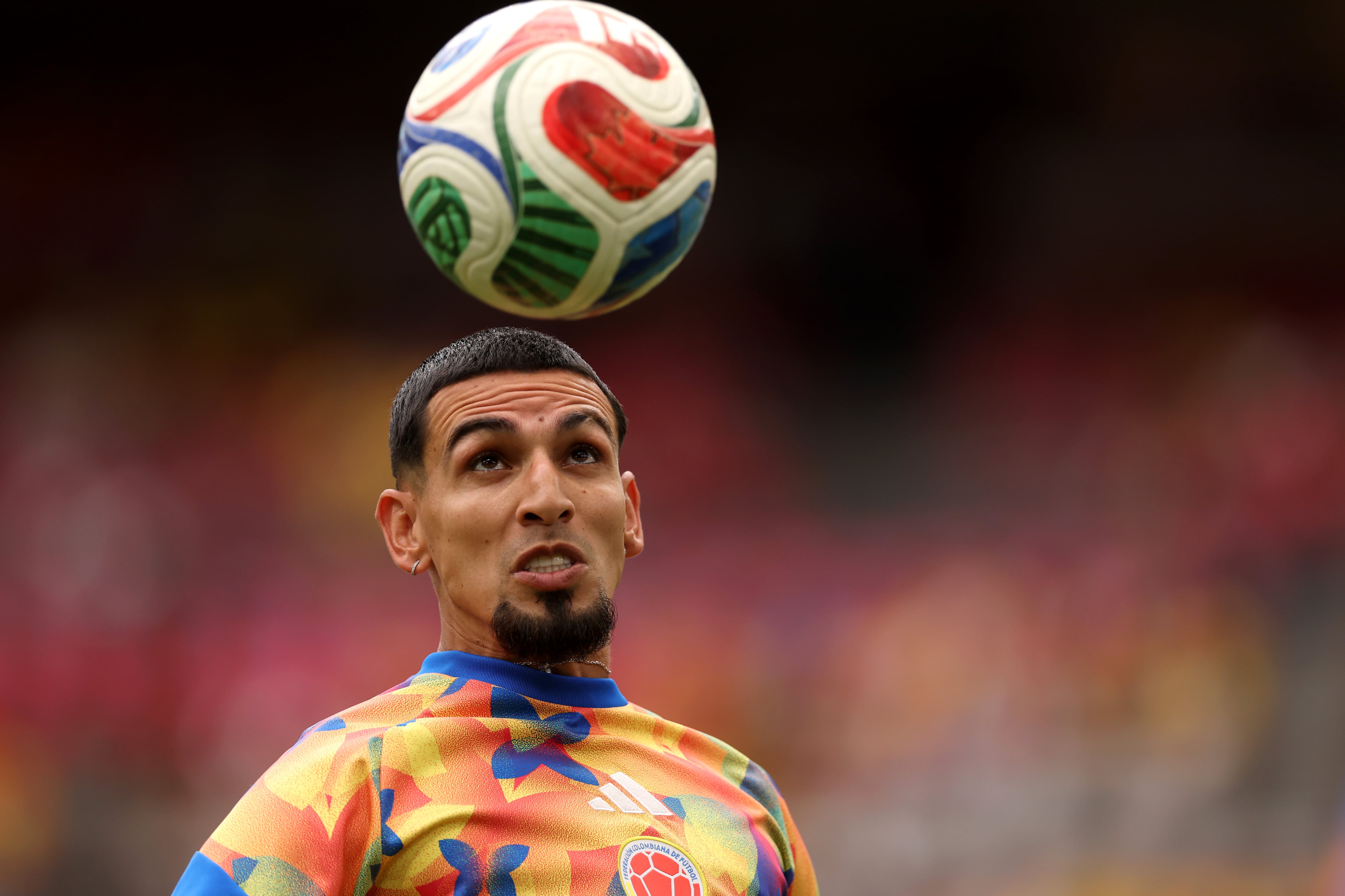 VANCOUVER, CANADA - JULY 07: Daniel Munoz #2 of Colombia warms up before the FIFA World Cup 2026 Round of 16 match between Switzerland and Colombia at BC Place Vancouver on July 07, 2026 in Vancouver, British Columbia, Canada. (Photo by Alex Pantling - FIFA/FIFA via Getty Images)