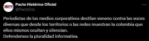 La bancada del Pacto Histórico arremetió contra los medios de comunicación, señalándolos de "destilar veneno".
