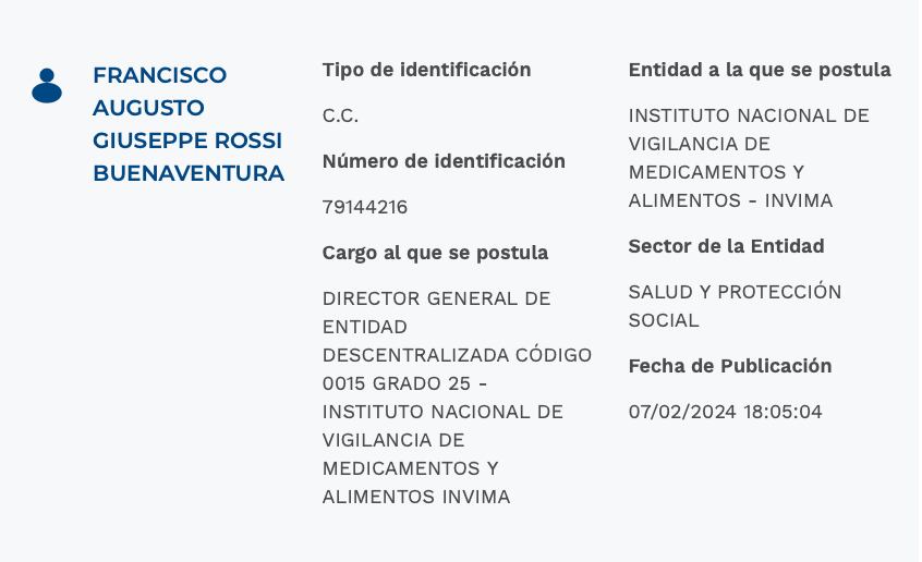 Hoja de vida de Francisco Rossi está publicada en Aspirantes.