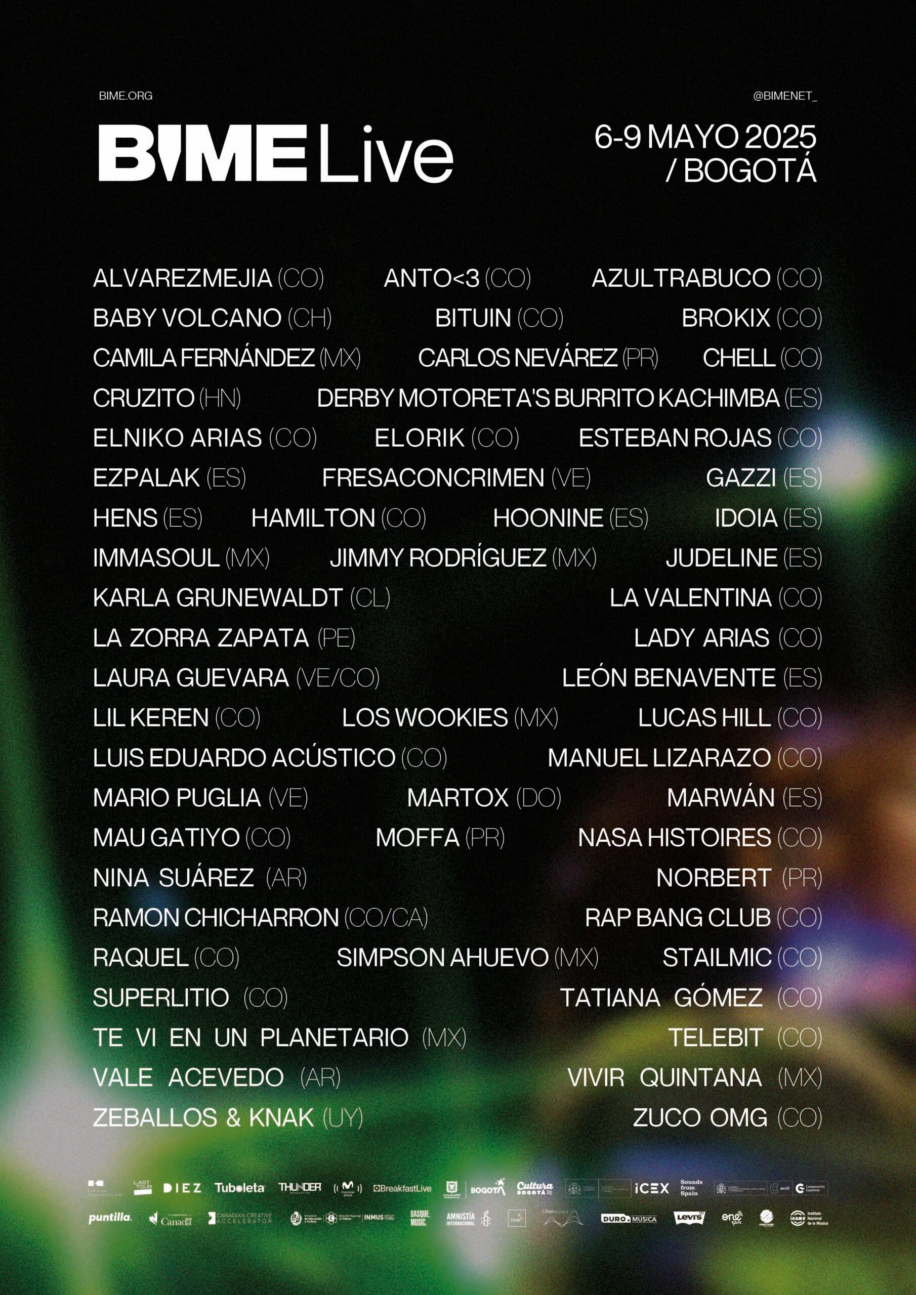 Los artistas del BIME 2025 en Bogotá.