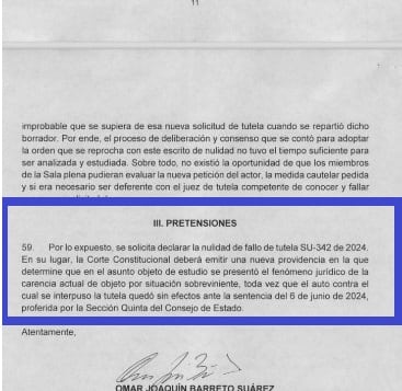 Consejo de Estado pide anular el fallo que ordenó el regreso del magistrado Altus Baquero al CNE.