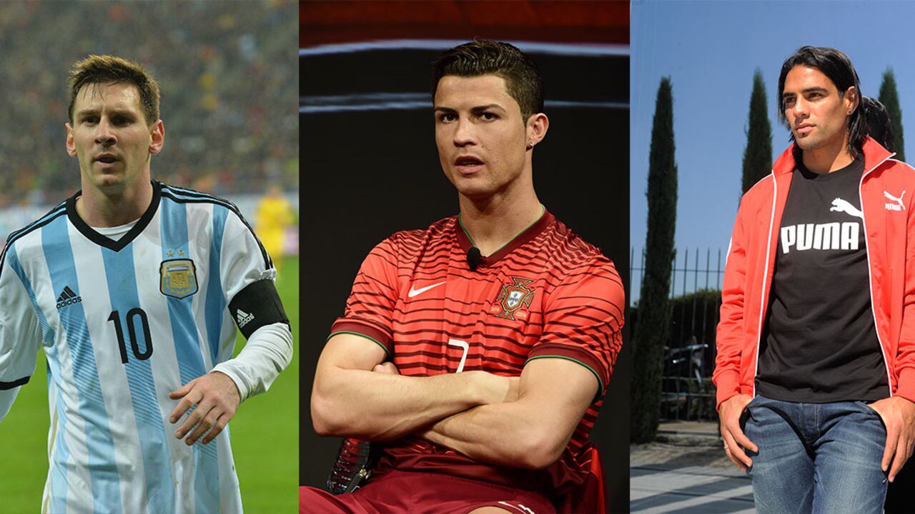 De izquierda a derecha: Lionel Messi, Cristiano Ronaldo, Radamel Falcao García.