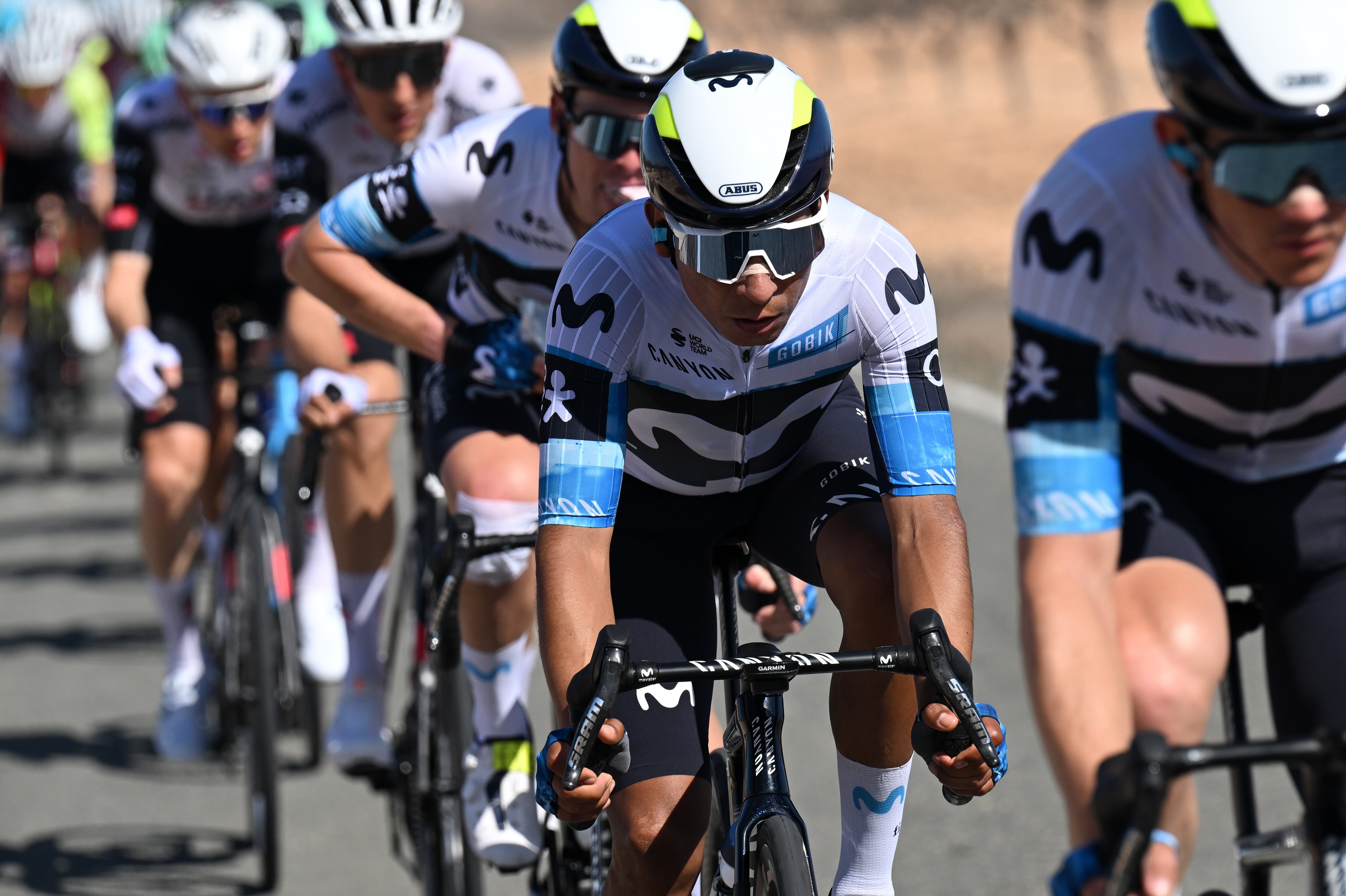 MURCIA, SPAIN - FEBRUARY 15: Nairo Quintana of Colombia and Team Movistar competes during the 45th Vuelta Ciclista a la Región de Murcia "Costa Calida" 2025 a 199.6km one day race from Jumilla to Murcia on February 15, 2025 in Murcia, Spain. (Photo by Tim de Waele/Getty Images)
