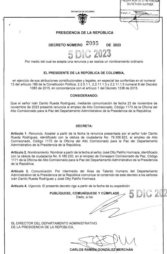 Decreto Petro nuevo comisionado de Paz