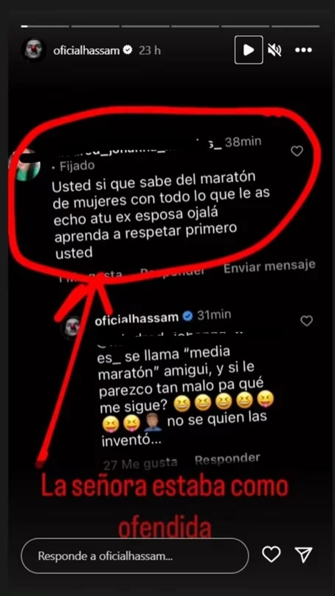 Historia de Instagram de Hassam.