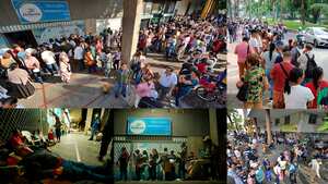 Usuarios de la Nueva EPS en Cali, llegan a hacer cola desde el día anterior, con la idea de coger cupo para la entrega de medicamentos sin importar, que tengan que pasar la noche, durmiendo en el suelo o sobre cartones. Foto Jorge Orozco.