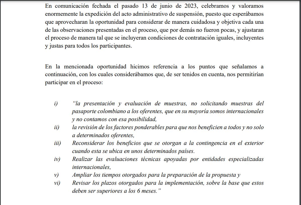 IN Group envió una carta a la Cancillería por el proceso de licitación para los pasaportes.