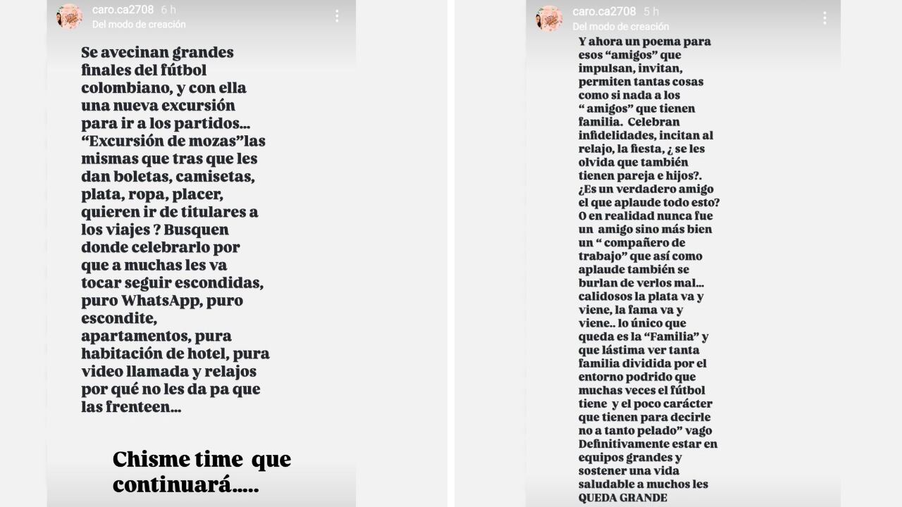 Mensajes en redes de Carolina Castaño, esposa de Edwin Cardona